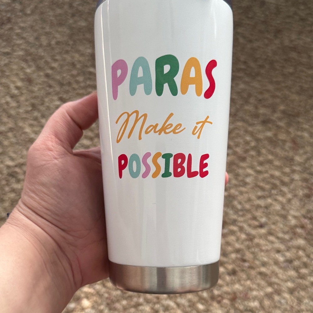 Amazon White Tumbler with Multicolor "PARAS Make it POSSIBLE" Text